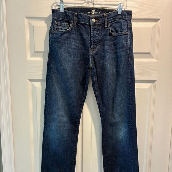 7 For All Mankind Jeans 31 x 32 Blue Denim Women’s Straight Leg Buttonfly - Picture 3 of 14